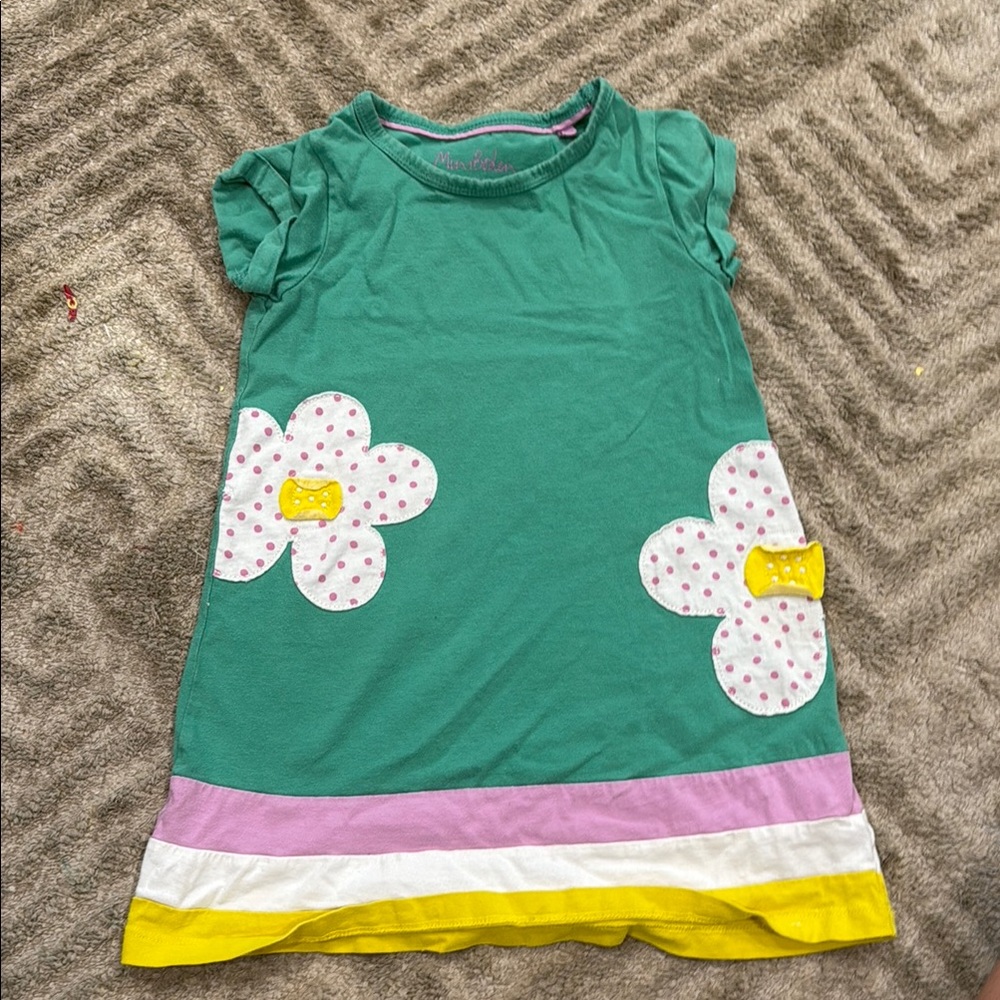 Mini Boden Green Dress with Pink Trim